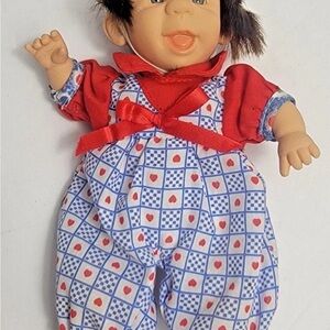 Charming Red and Blue Heart and pink and white dress girl Patterned Doll vintage